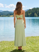 Satin Mermaid Strapless Long Wedding Guest Dresses with Cut Out