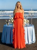 Chiffon A Line Strapless Long Wedding Guest Dresses with Ruched