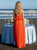 Chiffon A Line Strapless Long Wedding Guest Dresses with Ruched