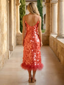 Sequin Mermaid Sleeveless Long Wedding Guest Dresses with Feather