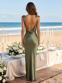 Satin Mermaid One Shoulder Long Wedding Guest Dresses with Bows