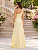 Satin Mermaid One Shoulder Long Wedding Guest Dresses with Empire Waist